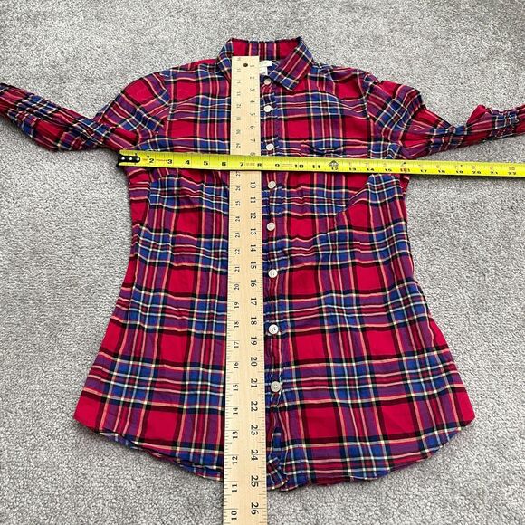 J.Crew Perfect Fit Shirt Women XXS Red Blue Plaid Button Down Long Sleeve Cotton - Picture 7 of 11